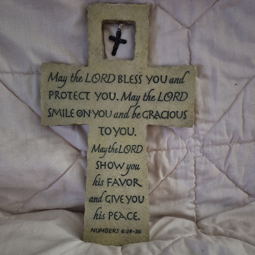 Inspirational Stone Cross with Hanging Charm